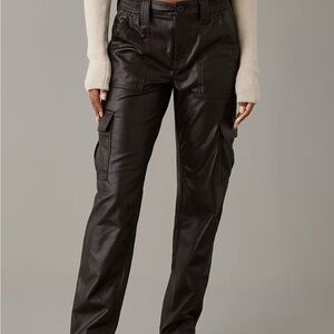 American Eagle Faux Leather Black Cargo Pants US 8 Regular, highrise
